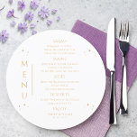 Mystical White Sun Moon Stars Space Wedding Menükarte<br><div class="desc">Mystische White Gold Sun Moon Stars Space Wedding Menu Cards mit einfachen goldenen Sternen auf weißem Hintergrund mit Menüdetails in der Mitte in modernen goldenen Kalligraphie-Skript. Personalisieren Sie den Text durch Bearbeiten in den bereitgestellten Textfeldern. Von Evco Studio entworfen www.zazzle.com/store/evcostudio</div>