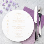 Mystical White Sun Moon Stars Space Wedding Menükarte<br><div class="desc">Mystische White Gold Sun Moon Stars Space Wedding Menu Cards mit einfachen goldenen Sternen auf schwarzem Hintergrund mit Menüdetails in der Mitte in modernen goldenen Kalligraphie-Skript. Personalisieren Sie den Text durch Bearbeiten in den bereitgestellten Textfeldern. Von Evco Studio entworfen www.zazzle.com/store/evcostudio</div>