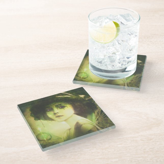 Mystical Willow Tree Fairy Fantasy Art Glasuntersetzer (Schrägansicht)