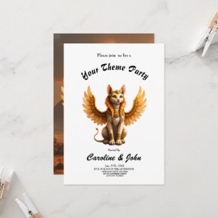 Mystical Winged Cat Sphinx - Ägyptische Fantasieku Einladung