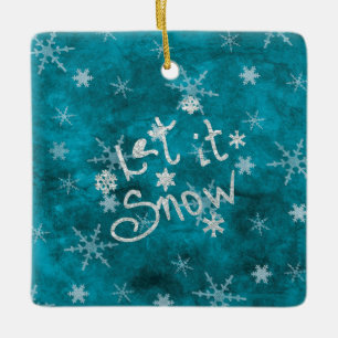 Mystical Winter Blue Silver Snowfloakes lassen es  Keramikornament