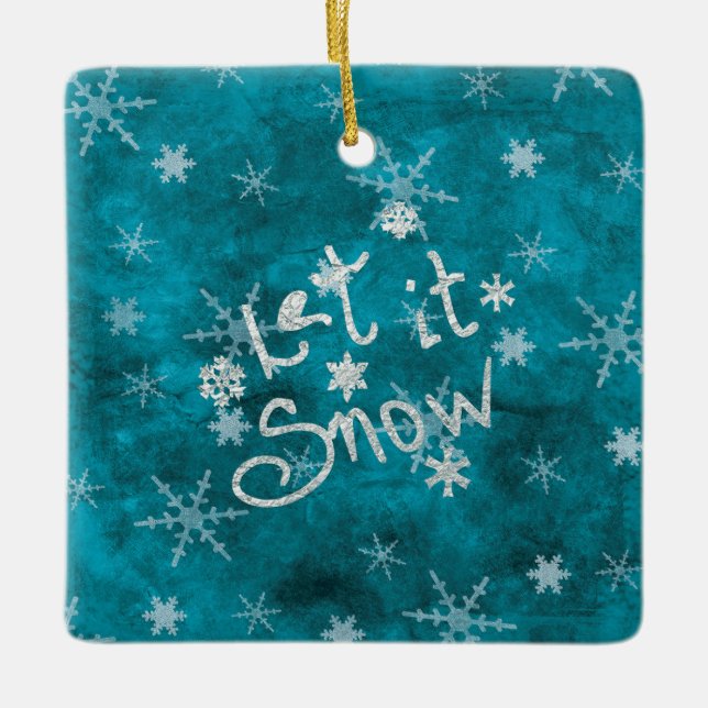 Mystical Winter Blue Silver Snowfloakes lassen es  Keramikornament (Vorderseite)