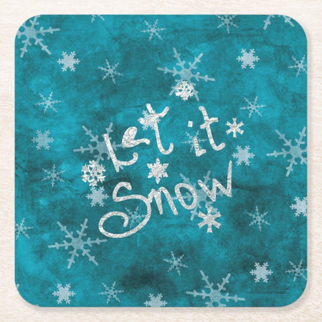 Mystical Winter Blue Silver Snowfloakes lassen es  Rechteckiger Pappuntersetzer (Vorderseite)