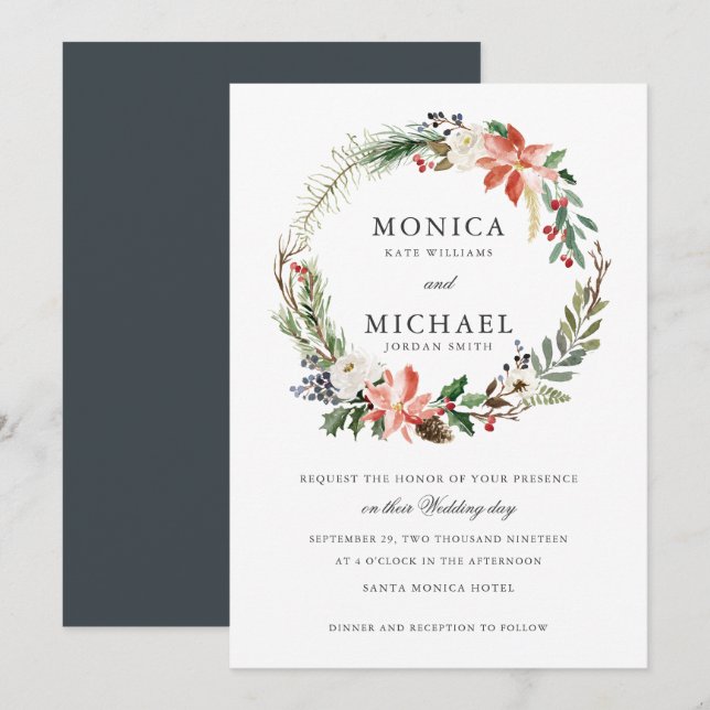 Mystical Winter | Botanische Wraath-Hochzeit Einladung (Vorne/Hinten)