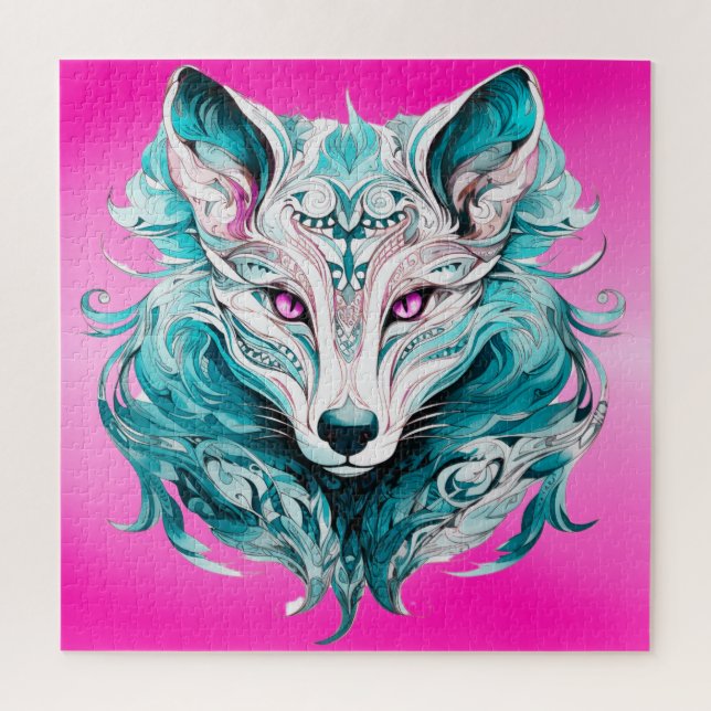 Mystical Wolf | Elegant Türkis & Pink Wolf (Vertikal)