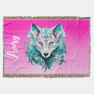 Mystical Wolf Elegant Türkis & Pink Wolf Decke