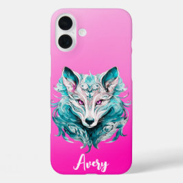 Mystical Wolf | Elegant Türkis & Pink Wolf iPhone 16 Plus Hülle