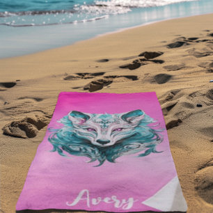 Mystical Wolf   Elegant Türkis & Pink Wolf Strandtuch