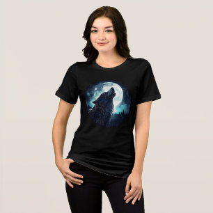 Mystical Wolf Howling at Full Moon Tri-Blend Shirt