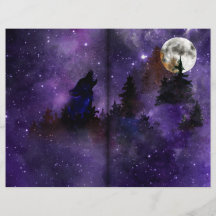 Mystical Wolf & Moon Forest Scrapbook Paper