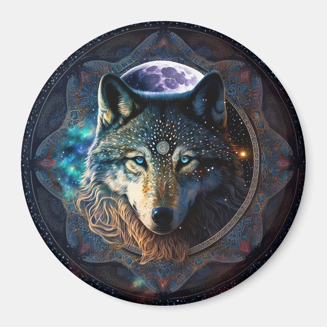 Mystical Wolf Moon Mandala Magnet (Vorne)