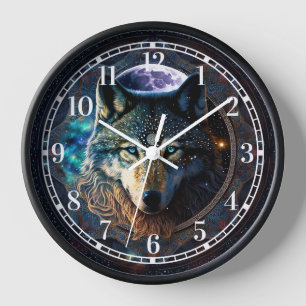 Mystical Wolf Moon Mandala Uhr