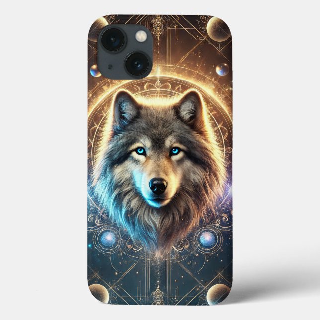 Mystical Wolf-Portrait mit kosmischer Wirkung Case-Mate iPhone Hülle (Rückseite)