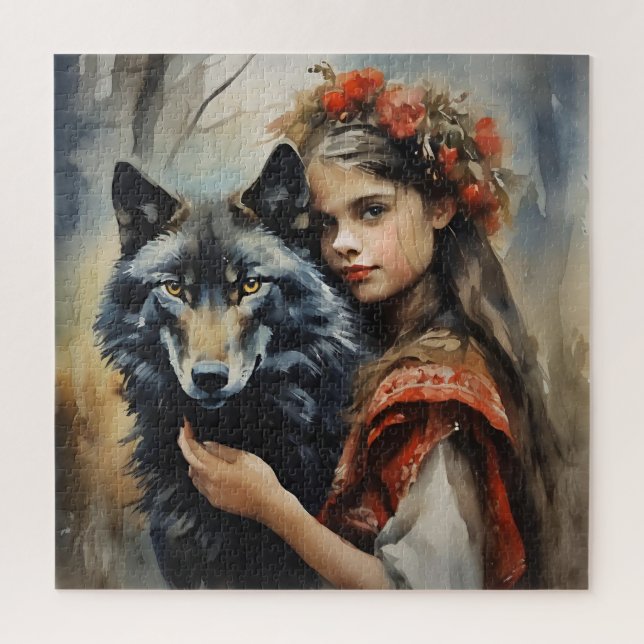 Mystical Wolf & Slavic Girl Fantasy (Vertikal)