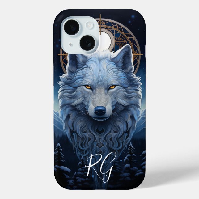 Mystical Wolf Visionary Fantasy Art Monogram Case-Mate iPhone Hülle (Rückseite)