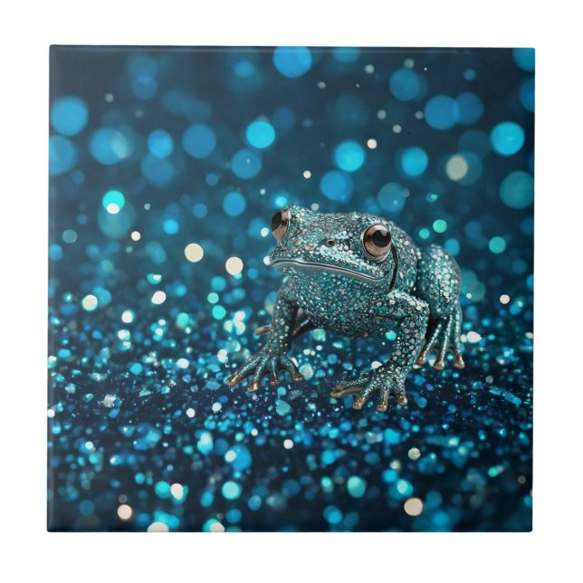 Mystik des Blue Dimentee Frog On Blue Bokeh Fliese (Vorderseite)