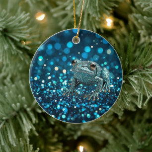Mystik des Blue Dimentee Frog On Blue Bokeh Keramik Ornament