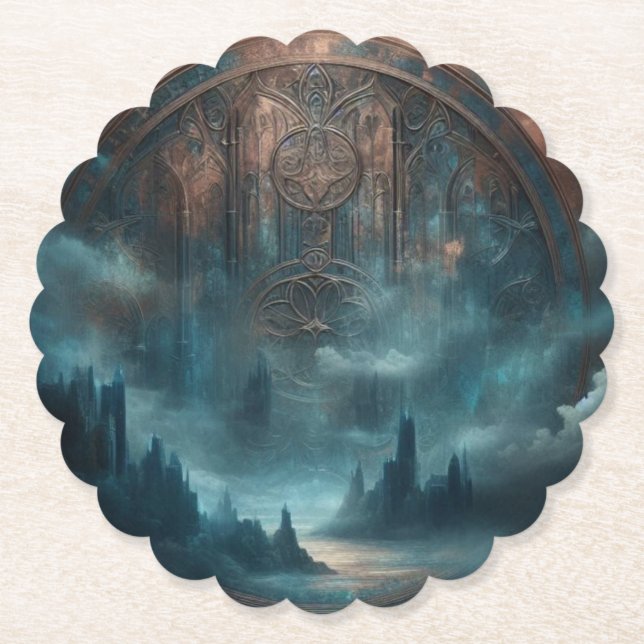 Mystik-Gotik-Steampunk - Blaue Kupfer-Patina Untersetzer (Vorderseite)