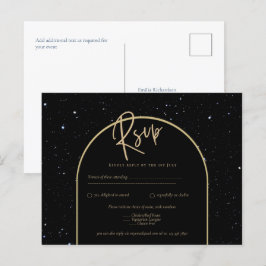 Mystique BLACK GOLD Starry Night Wedding RSVP Postkarte