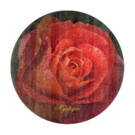 Mystique Dark Botanical Red Orange Rose Board Schneidebrett