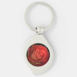 Mystique Dark Botanical Red Orange Rose Schlüssela Schlüsselanhänger