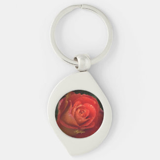 Mystique Dark Botanical Red Orange Rose Schlüssela Schlüsselanhänger