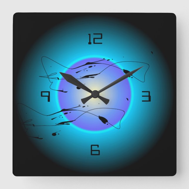 Mystisch beleuchtetes Aqua Lila/Zitrone >Wall-Uhr Quadratische Wanduhr (Vorderseite)