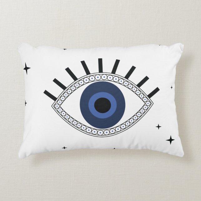 Mystisch blaues Auge und Sterne, böse Augenschutz Dekokissen (Vorderseite)