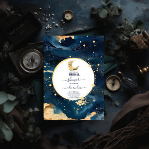 Mystisch Mitternachtsblau und Gold Wasserfarbe Bra Einladung