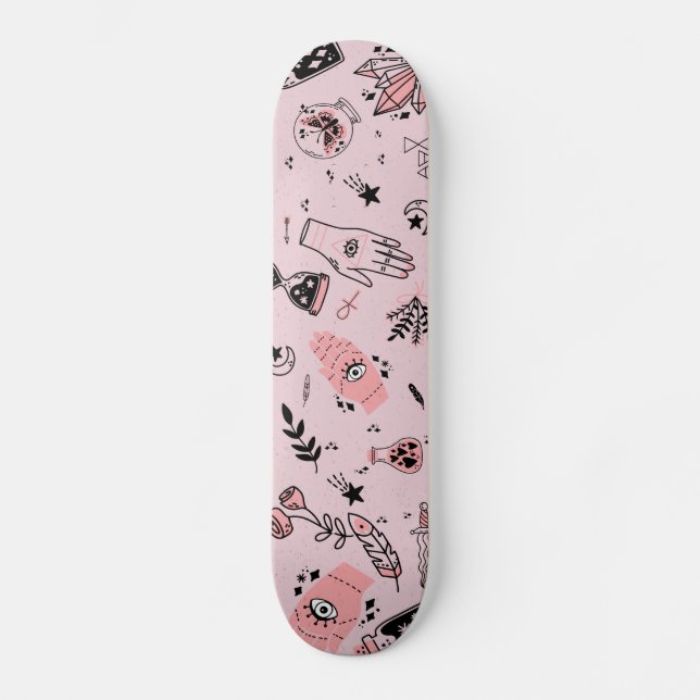 Mystisch-ösoterisch-rosa-böse Augen Hand Polierste Skateboard (Vorderseite)