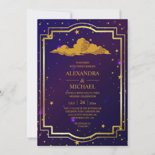 Mystisch Pink Blue Celestial Stars Wedding Einladung