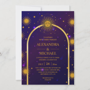 Mystisch Pink Blue Celestial Stars Wedding Einladung