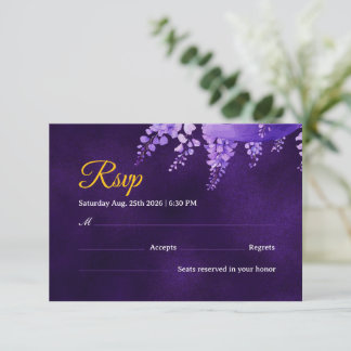 Mystisch Violette Goldene Wisteria Hochzeits-Antwo RSVP Karte