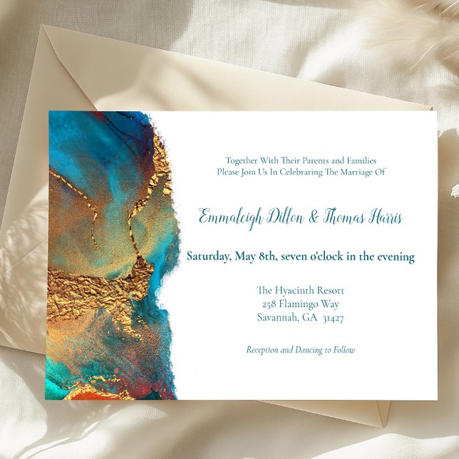 Mystische Abstrakte Aquamarine Korallenhochzeit Einladung (Von Creator hochgeladen)