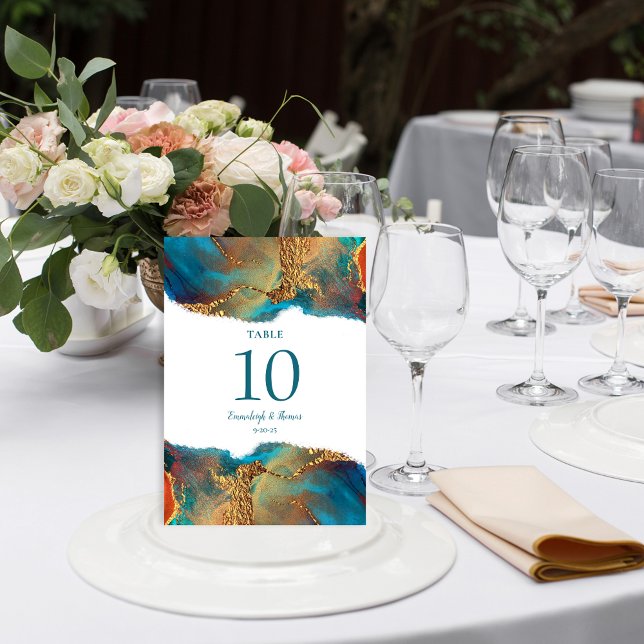 Mystische Abstrakte Aquamarine Korallenhochzeit Tischnummer (Von Creator hochgeladen)