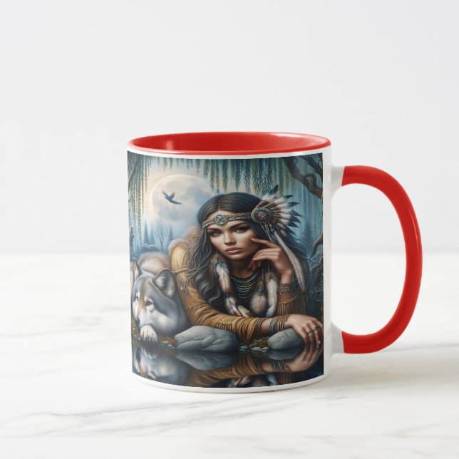 Mystische amerikanische Ureinwohner mit Wölfen 12x Tasse (Rechts)