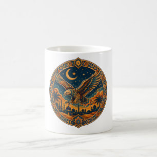 Mystische arabische Eulen-Halbmond-Wüstenkunst Kaffeetasse