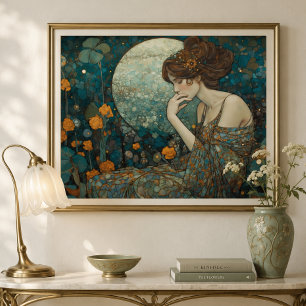 Mystische Art Nouveau-Dame in Bernstein und Türkis Fotodruck