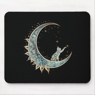 Mystische ästhetische Katze auf dem Halbmond Lu Mousepad