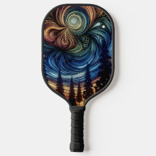 Mystische ätherische Kunst mit Bäumen und Nachthim Pickleball Schläger