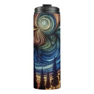 Mystische ätherische Kunst mit Bäumen und Nachthim Thermosbecher