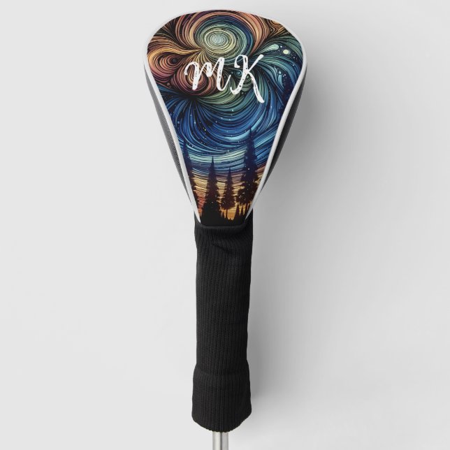 Mystische ätherische Kunst mit Bäumen und nächtlic Golf Headcover (Vorderseite)