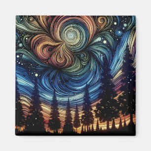 Mystische ätherische Kunst mit Bäumen und nächtlic Magnet