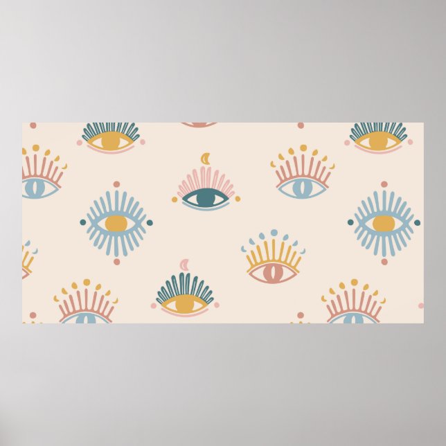 Mystische Augen nahtloses Muster, mystischer Hinte Poster (Vorne)