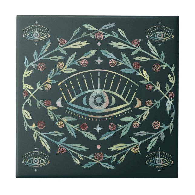 Mystische Augen Rose Weinreben Magischer Boho farb Fliese (Vorderseite)