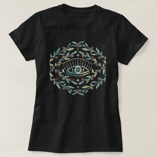 Mystische Augen Rose Weinreben Magischer Boho farb T-Shirt (Design vorne)