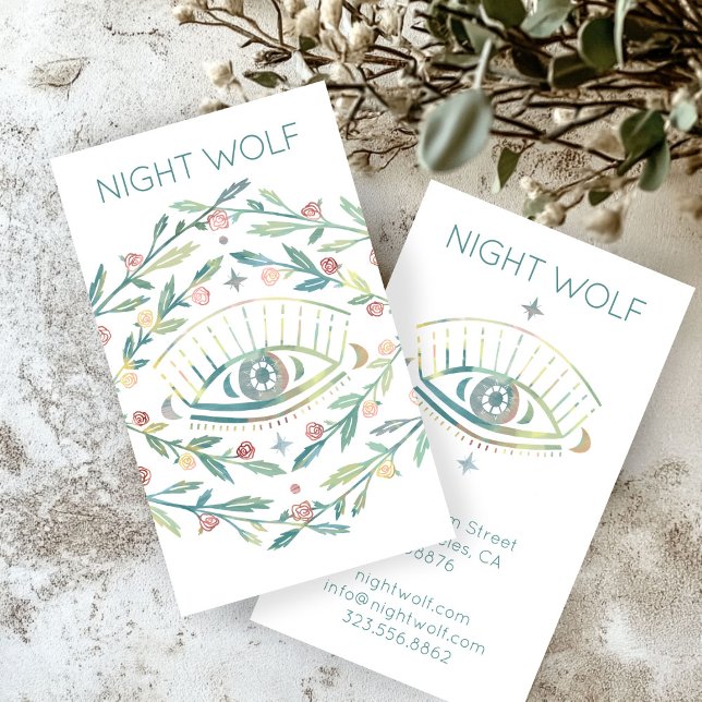 Mystische Augen Rose Weinreben Magischer Boho farb Visitenkarte (Mystical Eye Roses Vines Magical Boho Colorful Business Card
)