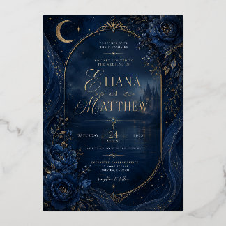 Mystische blaue Eleganz Hochzeitseinladung Folieneinladung