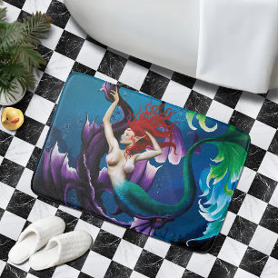 Mystische Blaue Fantasy Meerjungfrau Lila Wasser D Badematte