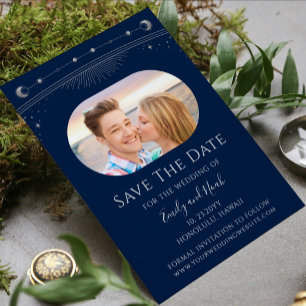 Mystische blaue himmlische Hochzeitsfoto Save The Date